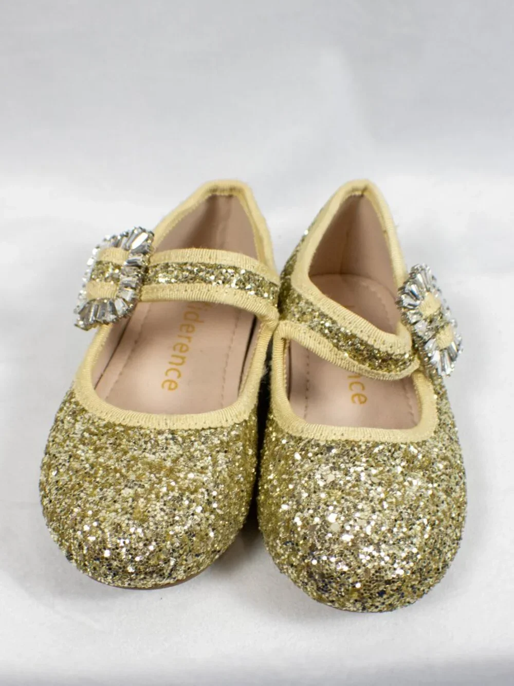 Derence Toddler Girls Gold Glitter Rhinestone Buckle Mary Jane Flats